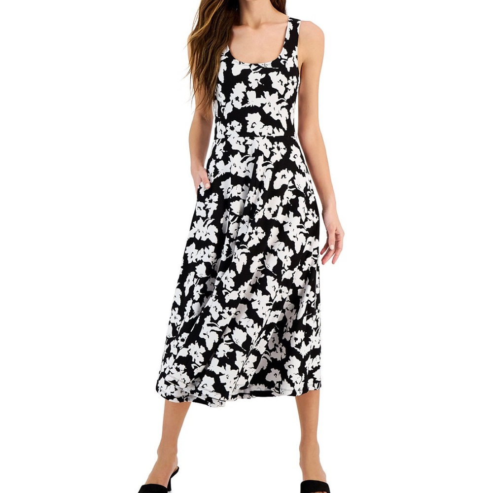 Black, Alfani womens printed sleeveless w/ pockets dress in Large